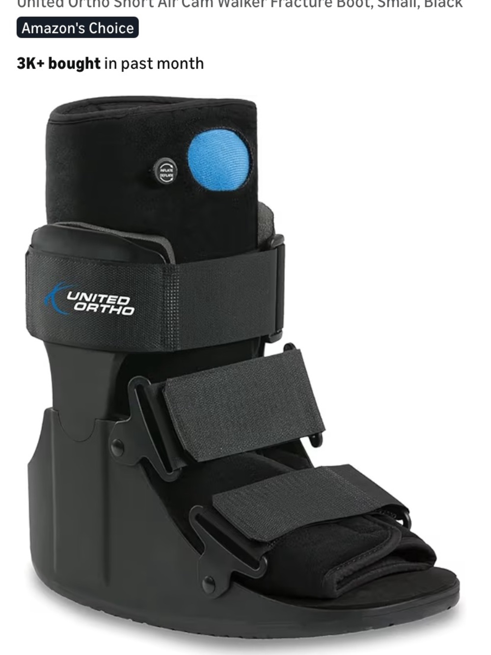 United Ortho Short Air Cam Walker Boot in Black with Blue Accent